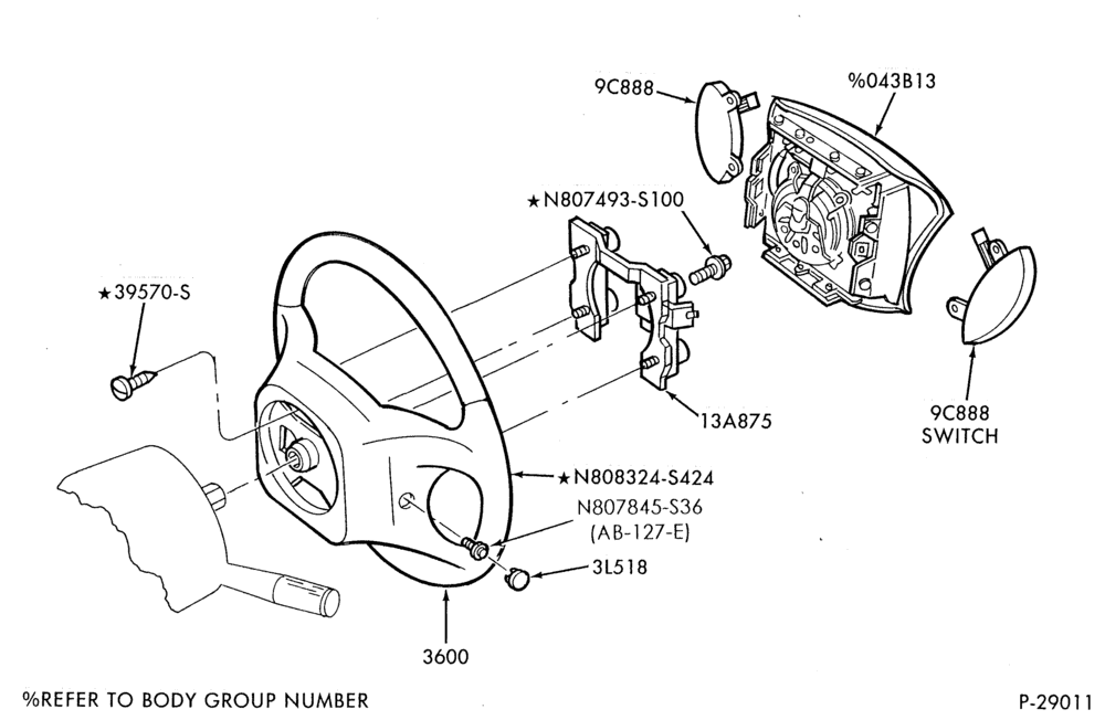 Схема STEERING WHEEL & HORN-4-spoke wheel - center pad horn blow