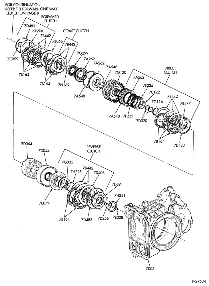 Схема CD4E TYPE - INTERNAL PARTS-Case, reverse, direct coast, forward clutches & gears