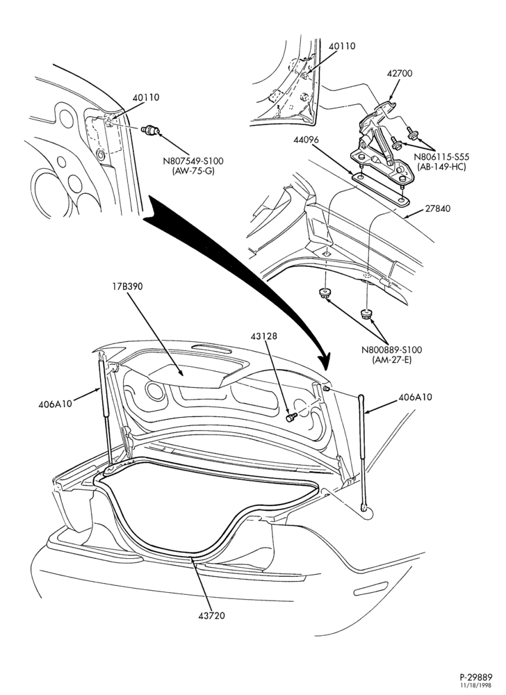 Схема LIFT/TAILGATE, LUGGAGE & BACK WINDOW-Decklid, hinge, seal & related parts