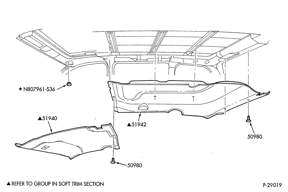 Схема SOFT, INTERIOR TRIM-Interior trim - roof panels ""Before 8/94''-TW