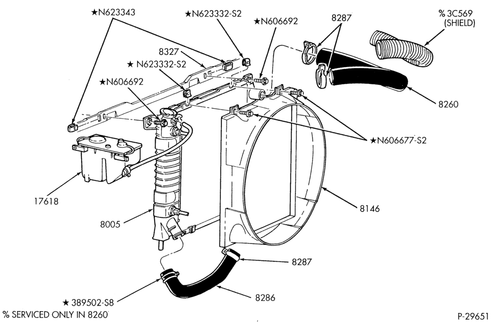 Схема Радиатор, GRILL AND COOLING-Cooling system & related parts - 6 cyl. 4.0L - OHV w/auto. trans. w/o heavy duty cooling-B