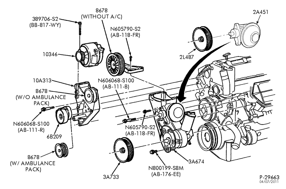 Схема BRAKES-Vacuum pump, tensioner assembly & related parts - turbo direct injection-E250/550