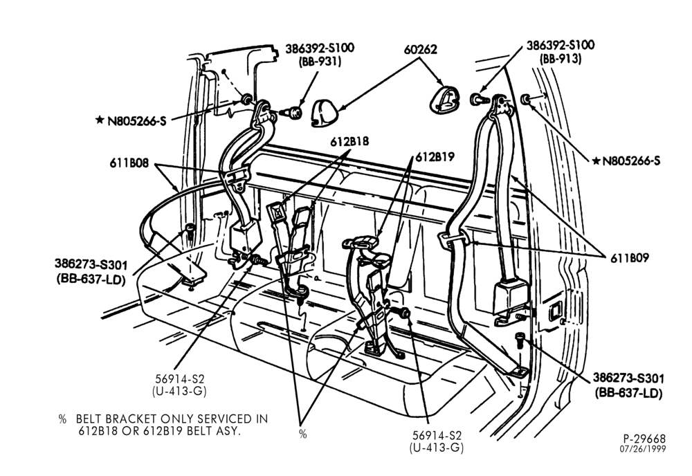 Схема SEATS AND SEAT BELTS-Seat belts - front seat bench - 40/20/40-F150/350