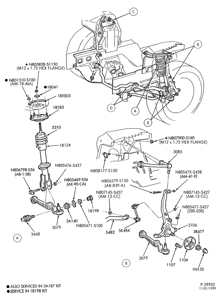 Схема FRONT SUSPENSION-Arms, shock absorbers, spindles, springs and stabilizer - Page A
