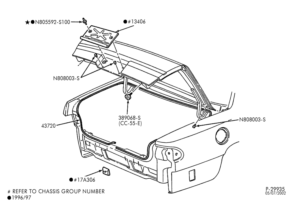 Схема ROOF-Luggage compartment weatherstrip, plug buttons & license