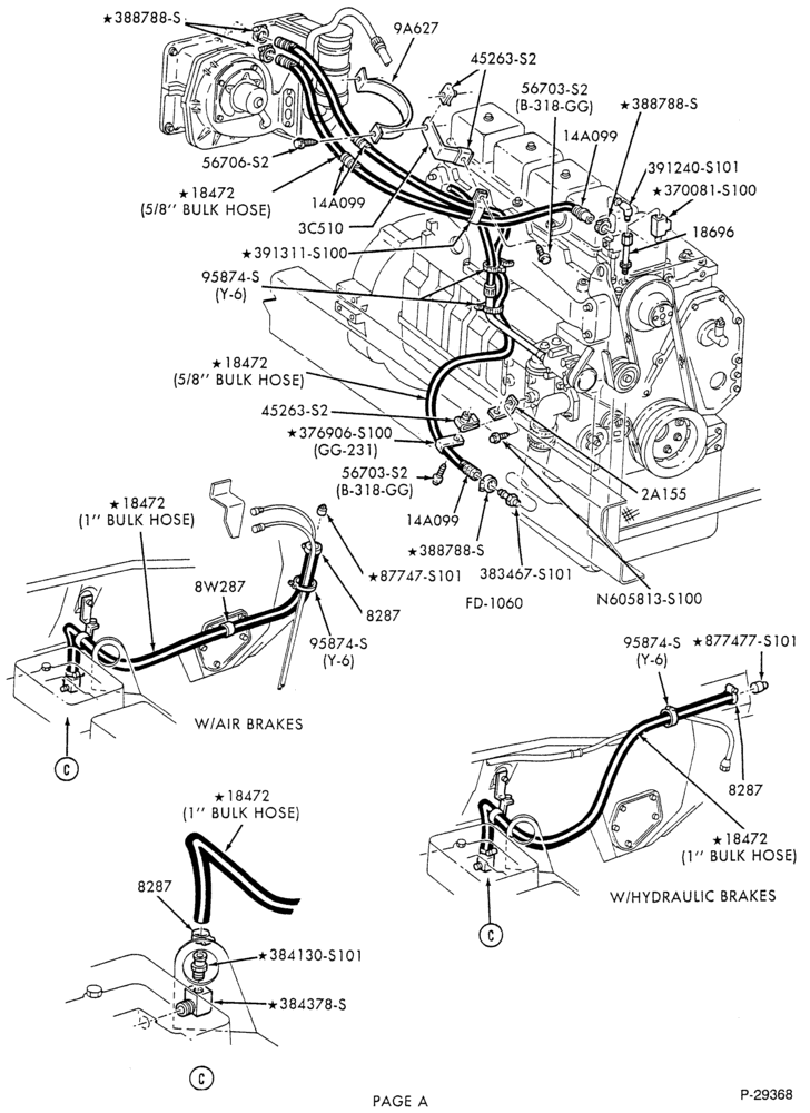 Схема HEATERS-Heater hose installation - 6 cyl. FD-1060 diesel - Page A-F-FT700/900