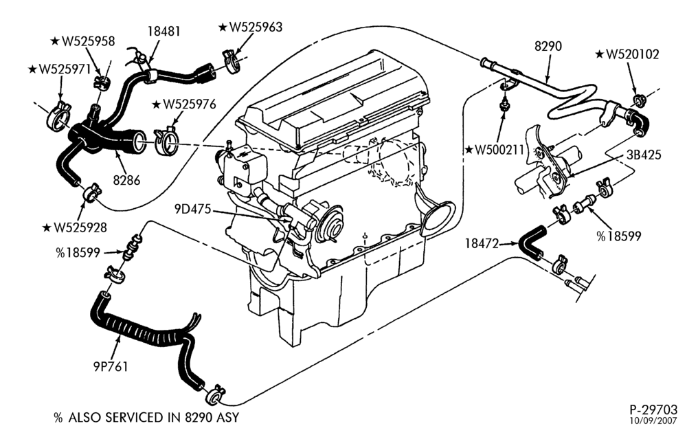 Схема HEATERS-Heater hose installation - 4 cyl. 2.0L