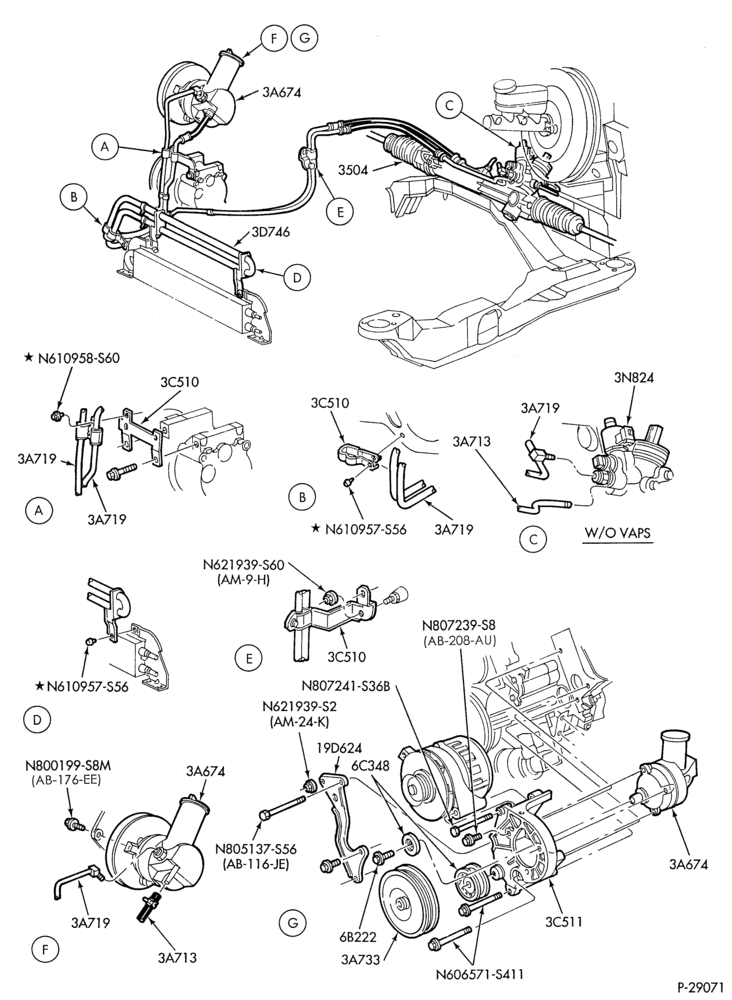 Схема STEERING-Power steering system - Pump installation - 6 cyl. 3.8L