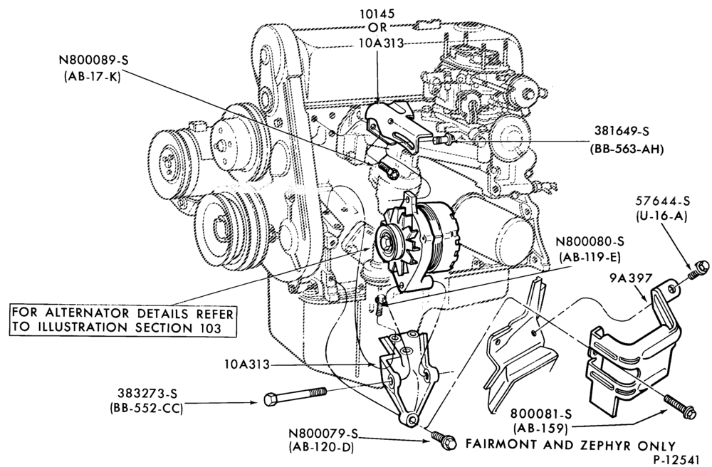 Схема Генератор, INSTRUMENT CLUSTER, BATTERY-Alternator mounting brackets- 4 cyl. 140 (2.3L) - w/o P/S