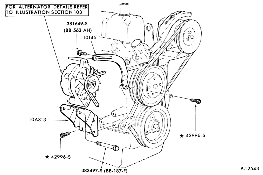 Схема DISTRIBUTOR AND IGNITION SYSTEM-Alternator mounting brackets - 6 cyl. 200
