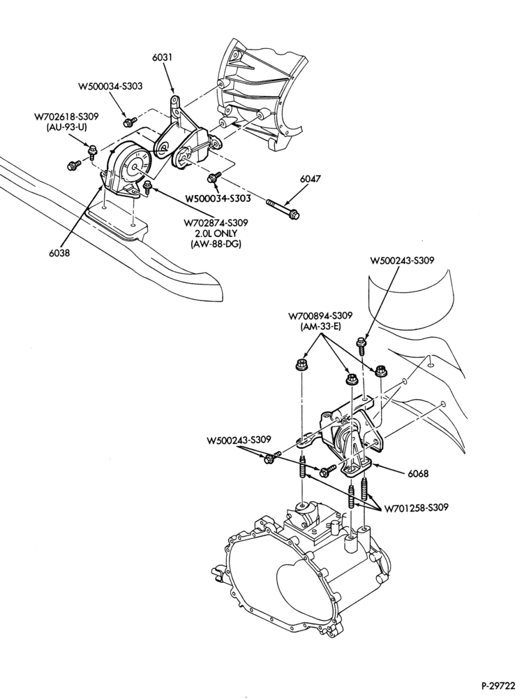 Схема 6 CYL. 2.5L - DOHC-Engine to transmission supports - M/T