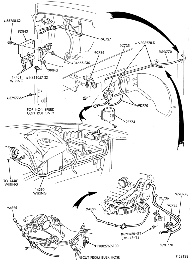 Схема 8 CYL. 4.6L-Speed control and related parts - Production installation - engine compartment