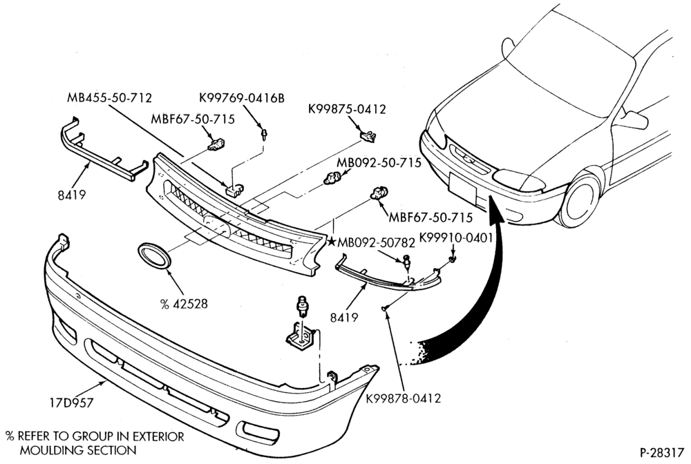 Схема Радиатор, GRILL AND COOLING-Radiator grille - base only