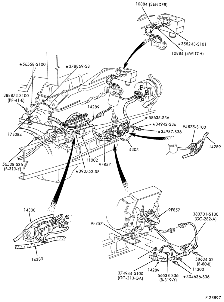 Схема Генератор, INSTRUMENT CLUSTER, BATTERY-Engine wiring - 6 cyl. 6.6L and 7.8L diesel