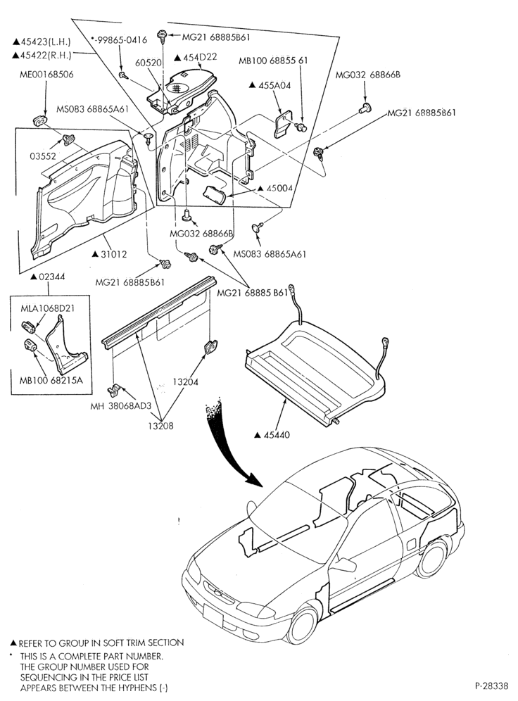 Схема SOFT, INTERIOR TRIM-Cowl, luggage compartment trim panels & scuff plates - B/T 61