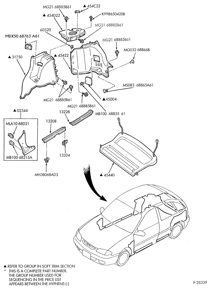 Схема SOFT, INTERIOR TRIM-Cowl, luggage compartment trim panels & scuff plates - B/T 58