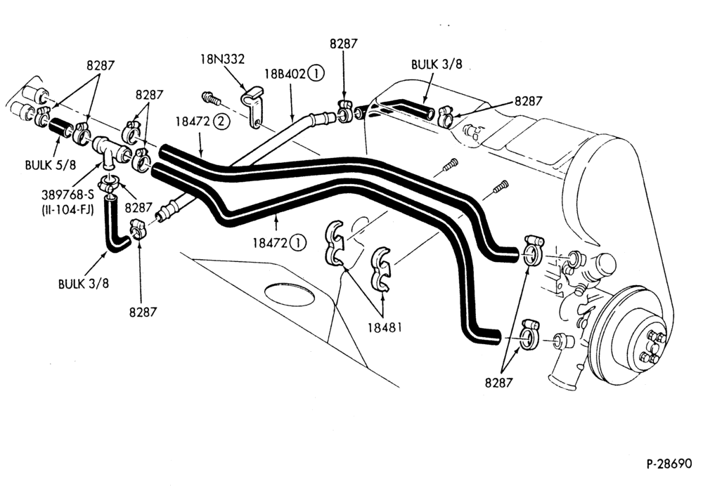 Схема HEATER HOSES & TUBES-4 cyl. - 2.3L-F,J