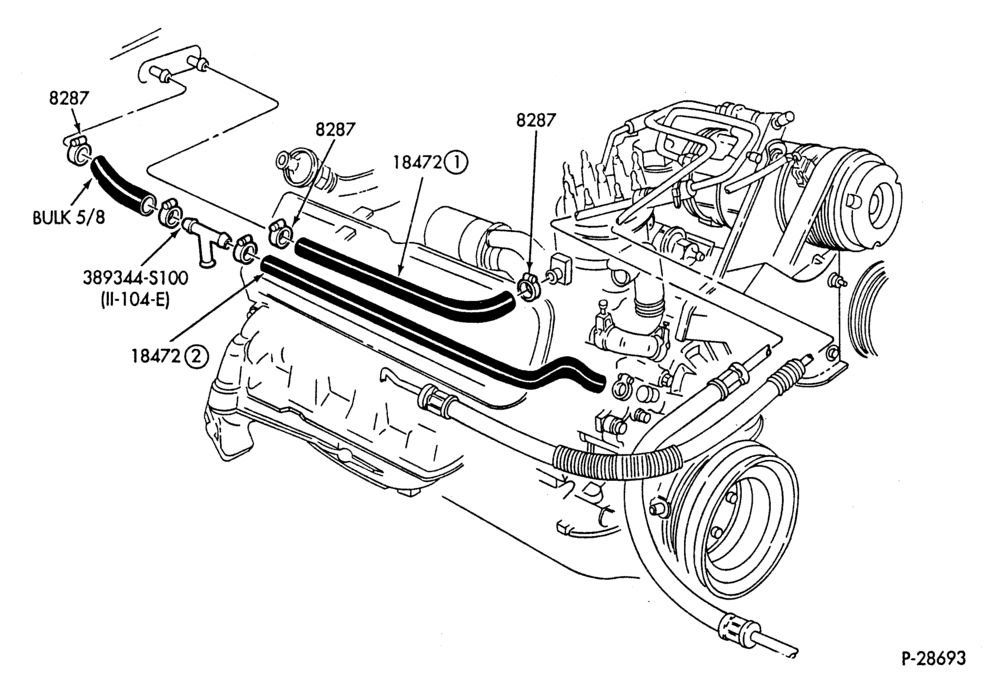 Схема HEATER HOSES & TUBES-8 cyl. - 5.0L - w/A/C-F,J