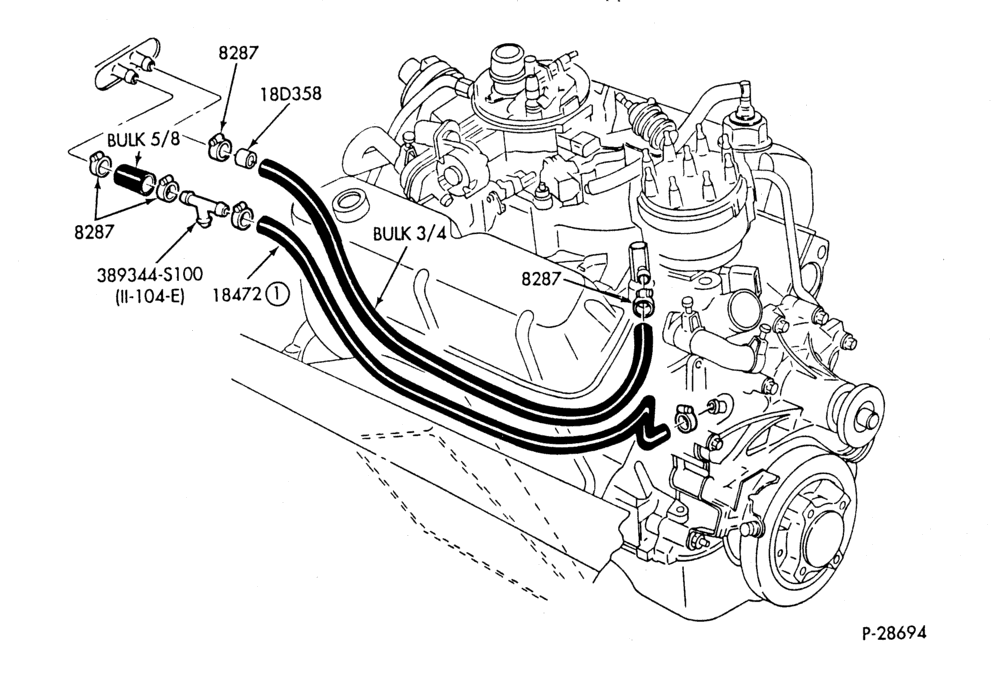 Схема HEATER HOSES & TUBES-8 cyl. - 5.0L - w/o A/C-F,J