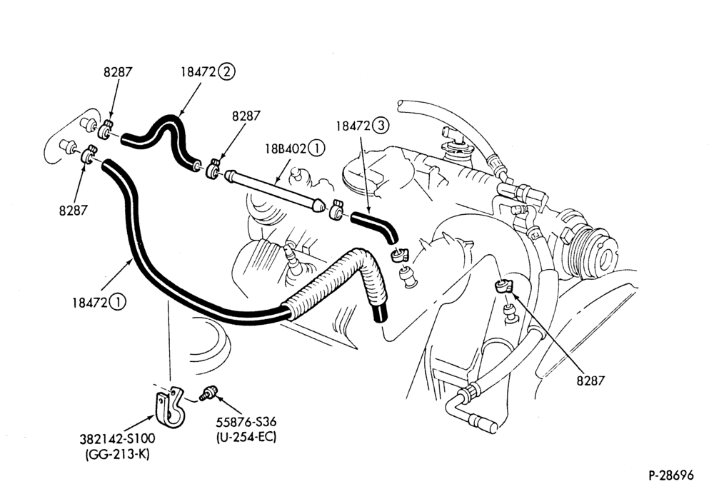 Схема HEATER HOSES & TUBES-6 cyl. - 3.8L-F,J