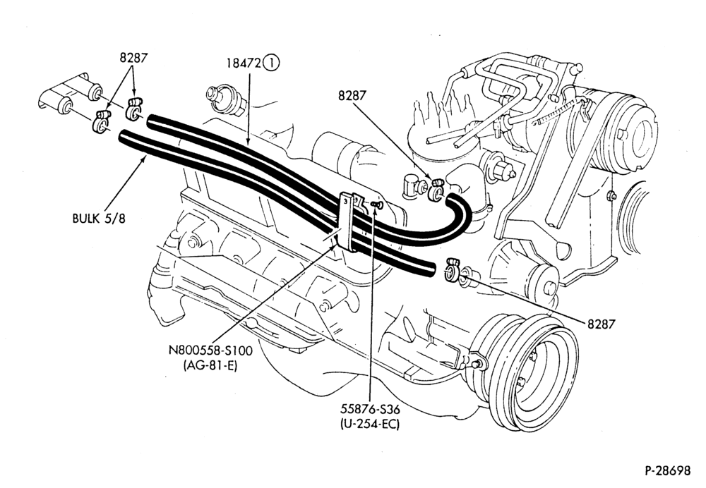 Схема HEATER HOSES & TUBES-8 cyl. - 5.0L - w/A/C-F,J