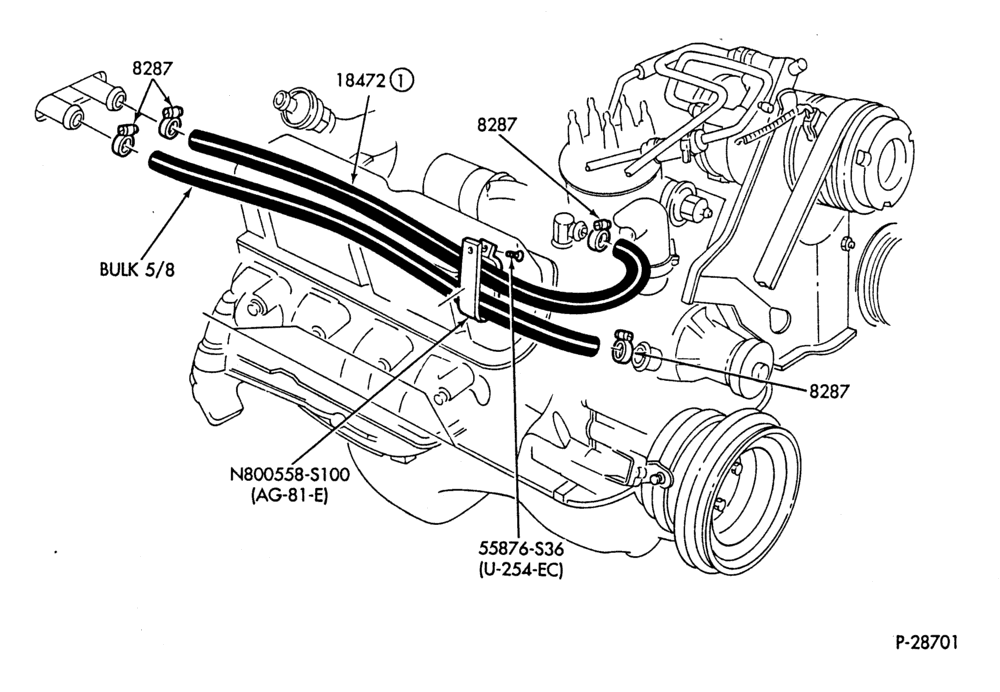 Схема HEATER HOSES & TUBES-8 cyl. - 5.0L - w/A/C-F,J