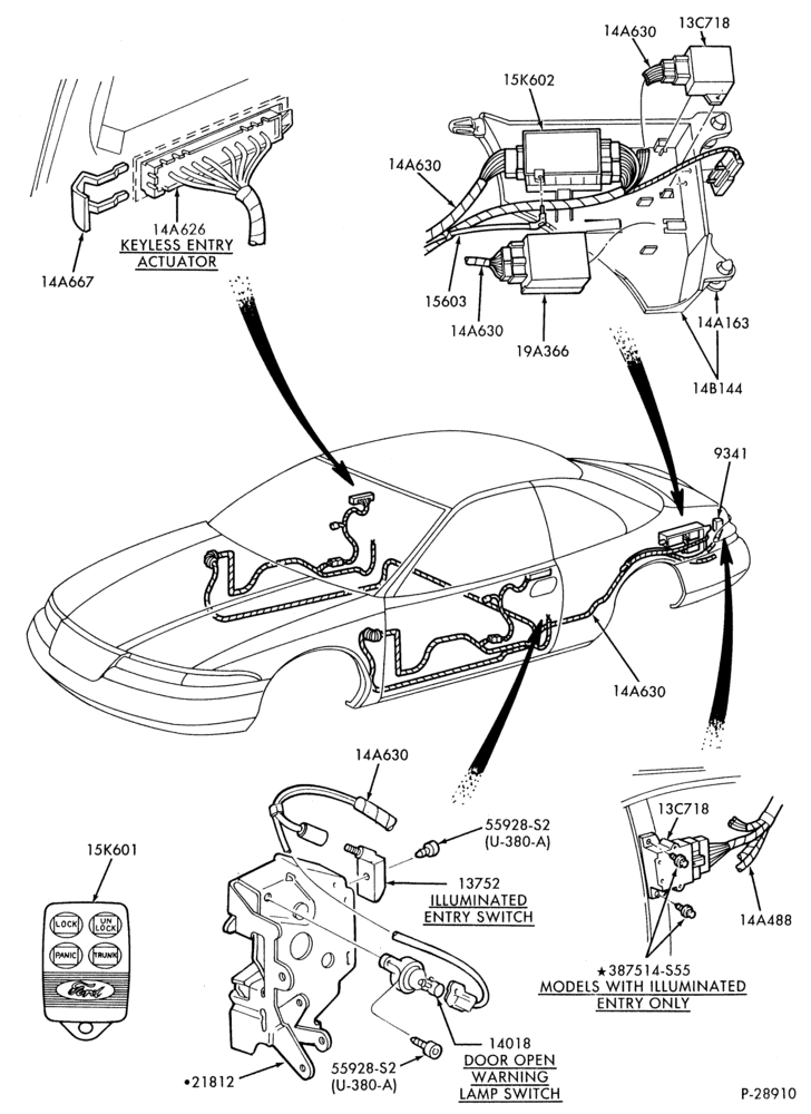Схема ELECTRICAL SYSTEMS-Keyless, remote, illuminated entry system & related parts