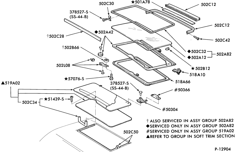 Схема LIFT/TAILGATE, LUGGAGE & BACK WINDOW-Sliding roof and related parts - glass - panel