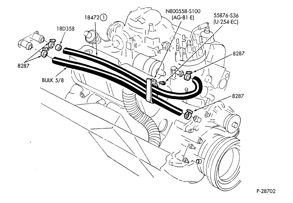 Схема HEATER HOSES & TUBES-8 cyl. - 5.0L - w/o A/C-F,J