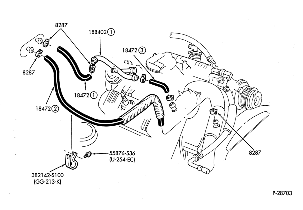 Схема HEATER HOSES & TUBES-6 cyl. - 3.8L - w/A/C-F,J