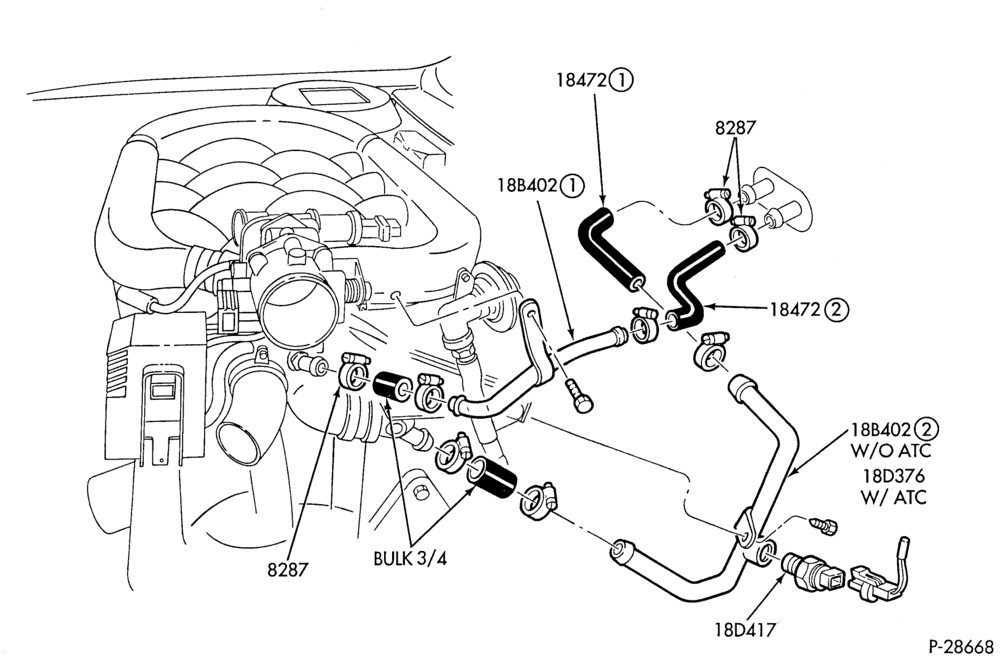 Схема HEATER HOSES & TUBES-6 cyl. - 3.0L - SHO-E,ME