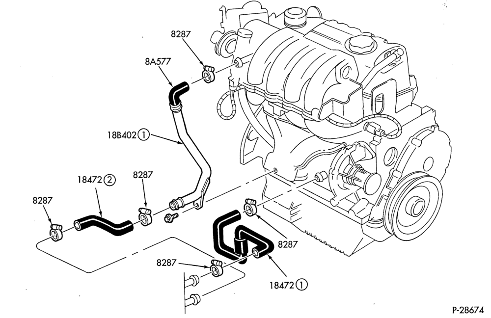 Схема HEATER HOSES & TUBES-4 cyl. - 2.3L-B,MB