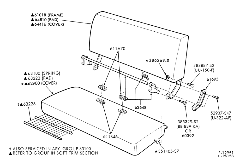 Схема SEATS-Front seat parts - full width - folding - upper half-F100/350,F(Super Duty)