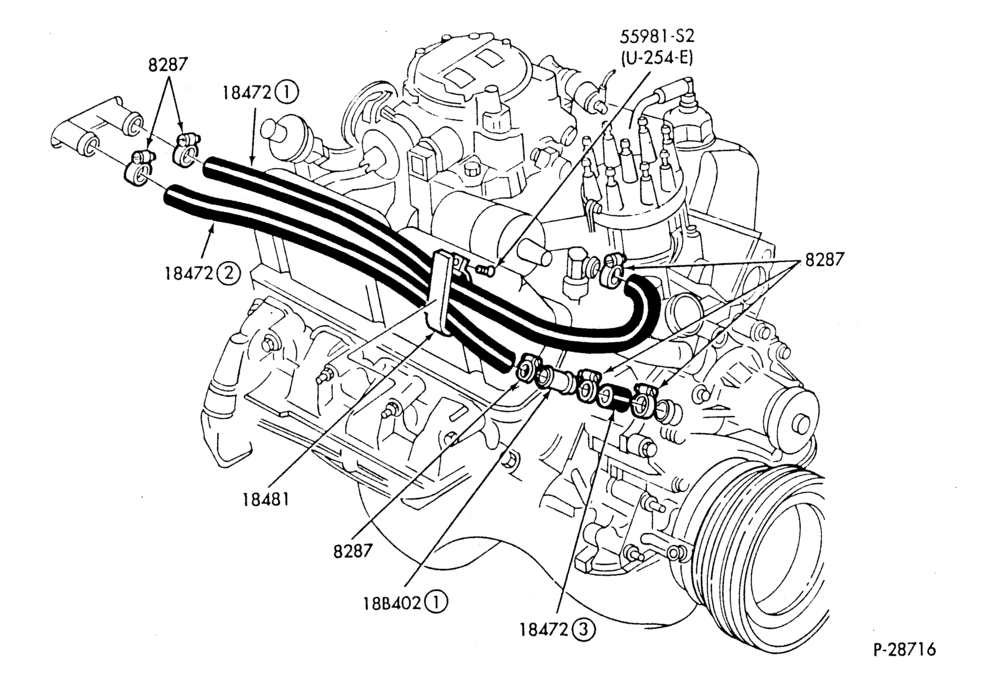 Схема HEATER HOSES & TUBES-8 cyl. - 4.2L-F,J