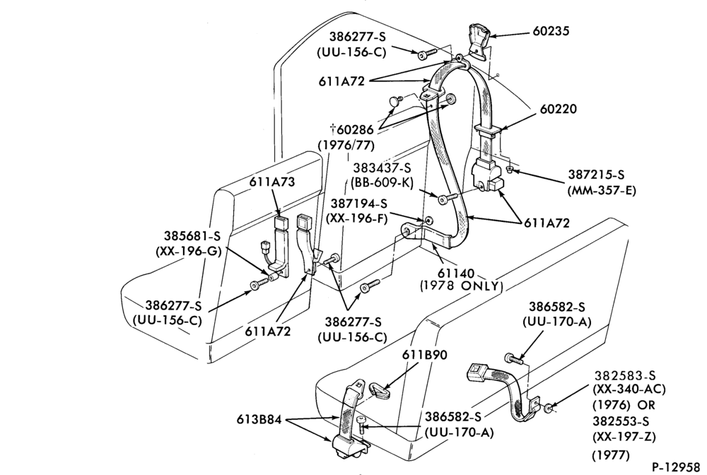 Схема SEATS AND SEAT BELTS-Seat belt and shoulder harness installation - continuous loop