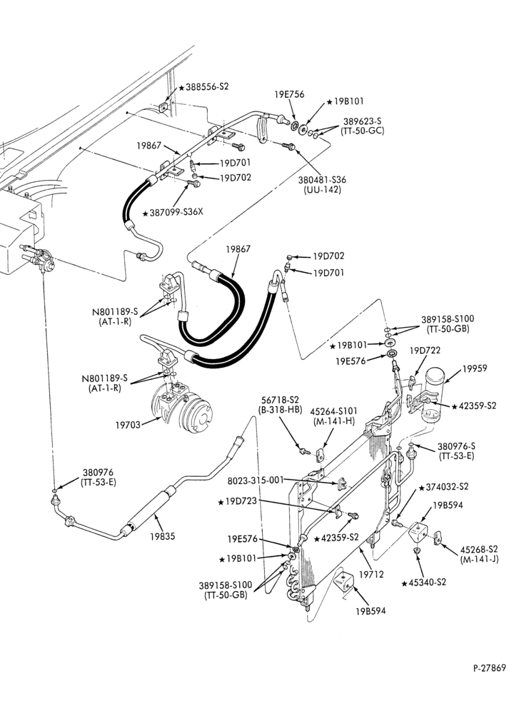 Схема AC HOSES & TUBES-8 cyl. - 5.8L - w/o aux. A/C-E