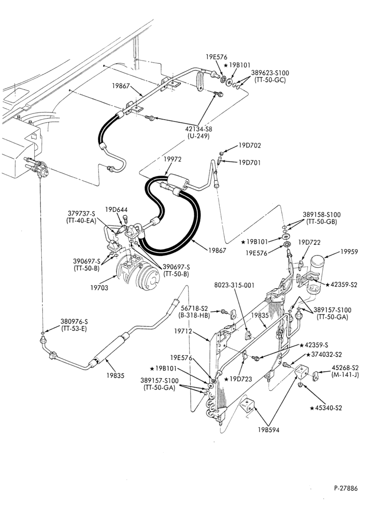Схема AC HOSES & TUBES-8 cyl. - 7.5L - w/o aux. A/C-E