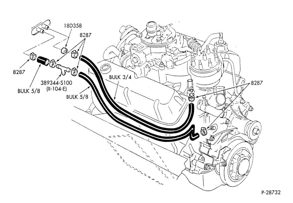 Схема HEATER HOSES & TUBES-8 cyl. - 5.0L - w/o A/C-S,MF