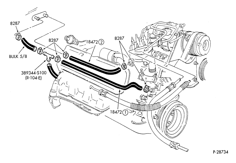 Схема HEATER HOSES & TUBES-8 cyl. - 5.0L - w/A/C-S,MF