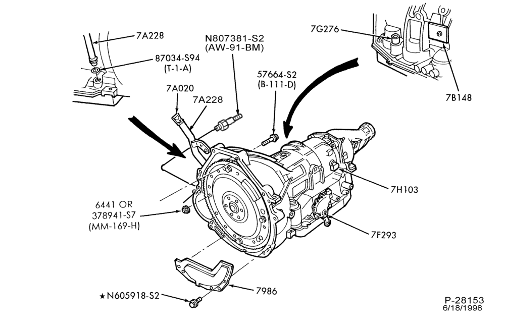 Схема 4R70W TYPE - EXTERNAL PARTS-4R70W TYPE - transmission installation - 8 cyl. 5.0L