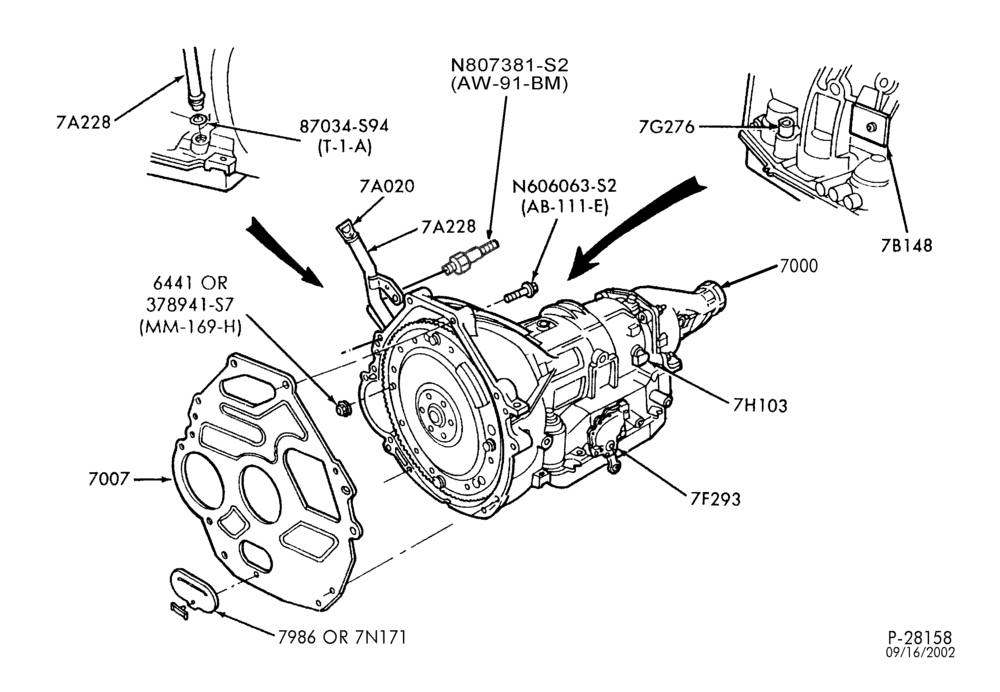 Схема 4R70W TYPE - EXTERNAL PARTS-Transmission installation - 6 cyl. 3.8L