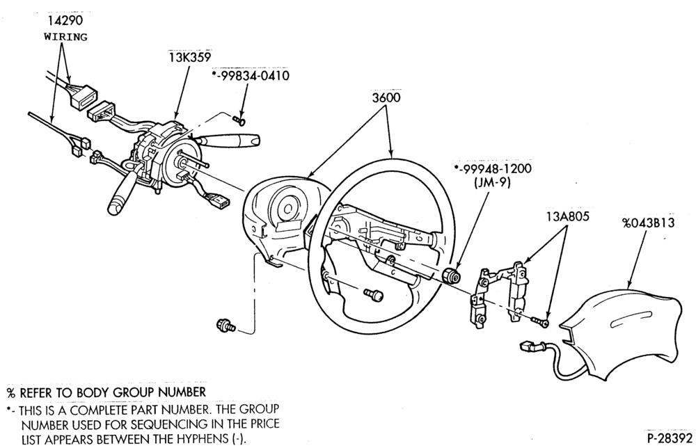 Схема STEERING WHEEL & HORN-4-spoke wheel & horn