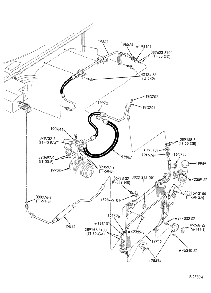 Схема AC HOSES & TUBES-8 cyl. - 6.9L - w/o aux. A/C-E