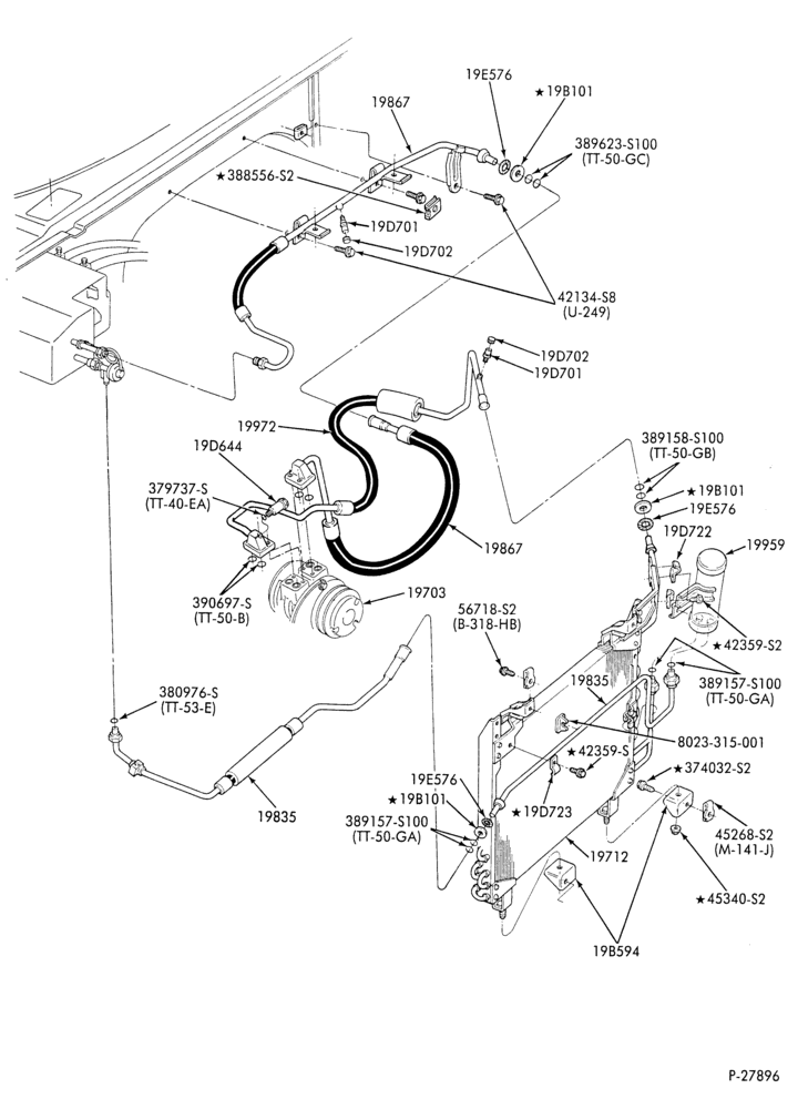 Схема AC HOSES & TUBES-8 cyl. - 7.5L - w/o aux. A/C-E