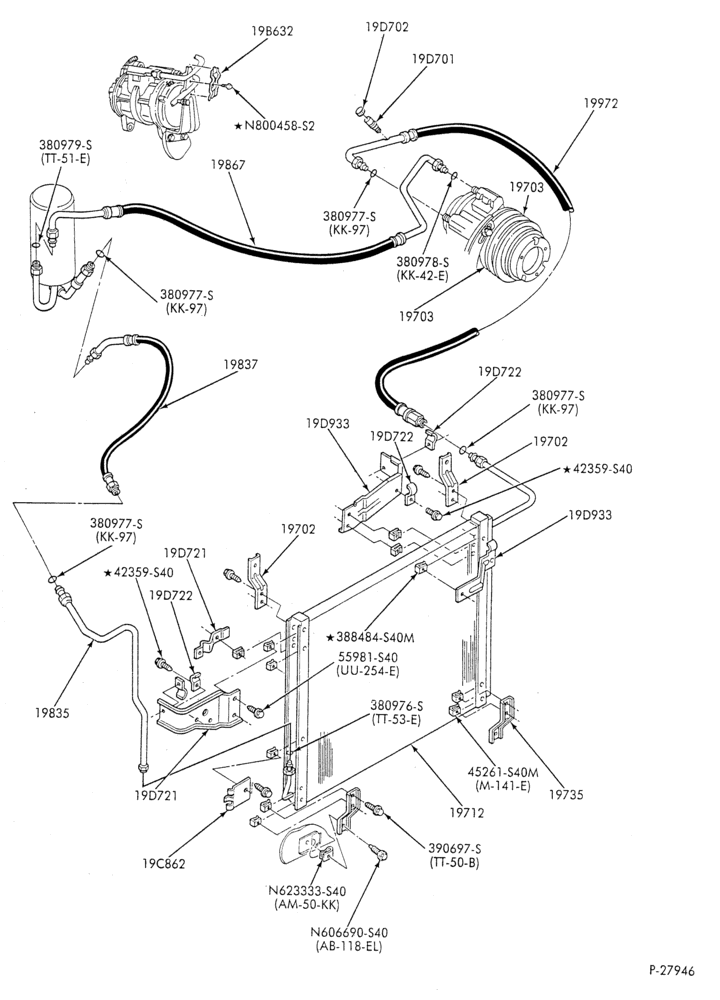 Схема AC HOSES & TUBES-6 cyl. - 4.9L-F & U