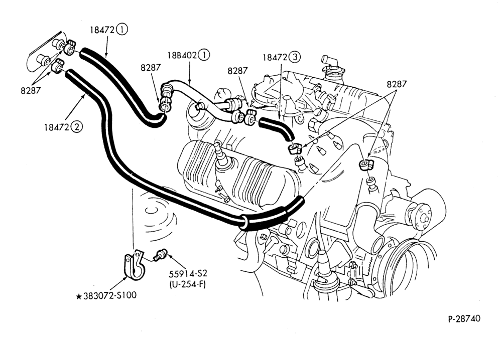 Схема HEATER HOSES & TUBES-6 cyl. - 3.8L - w/o ATC-S,MF