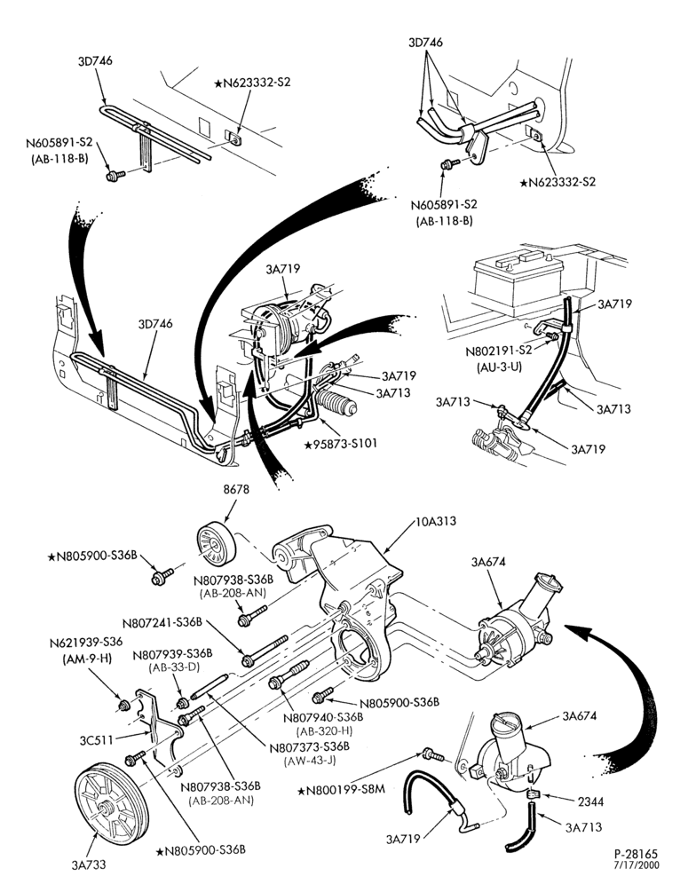 Схема STEERING-Power steering system - Pump installation - 6 cyl. 3.8L