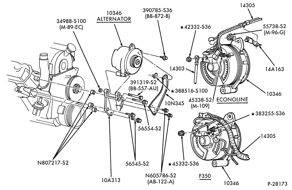 Схема Генератор, INSTRUMENT CLUSTER, BATTERY-Alternator - Motorcraft 165 amp.