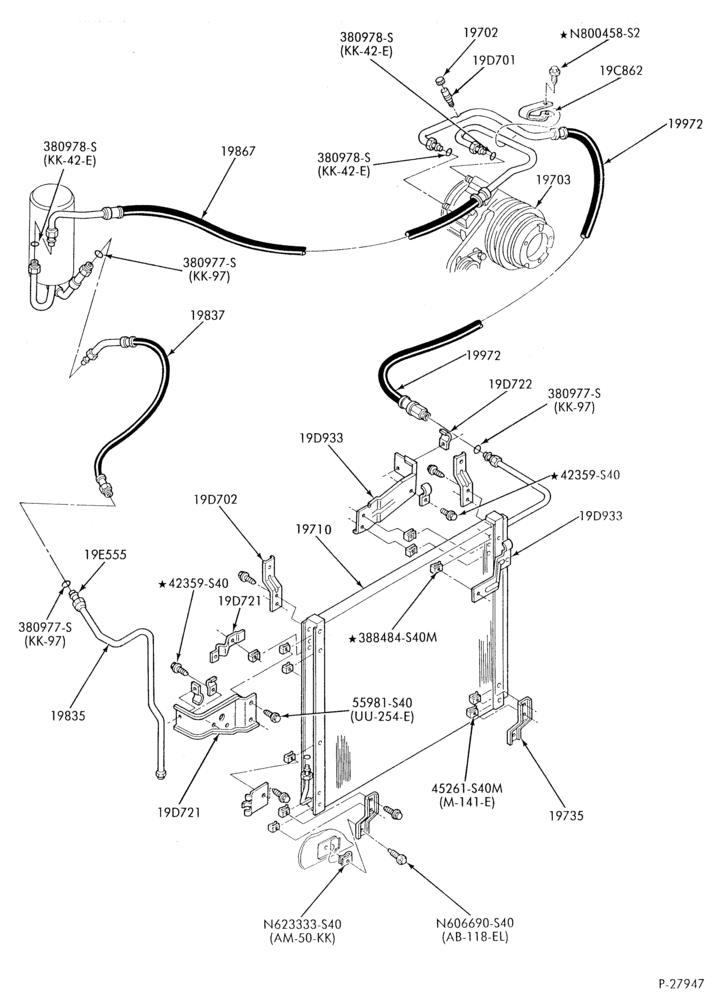 Схема AC HOSES & TUBES-6 cyl. - 4.2L & 8 cyl. 5.0L-F & U