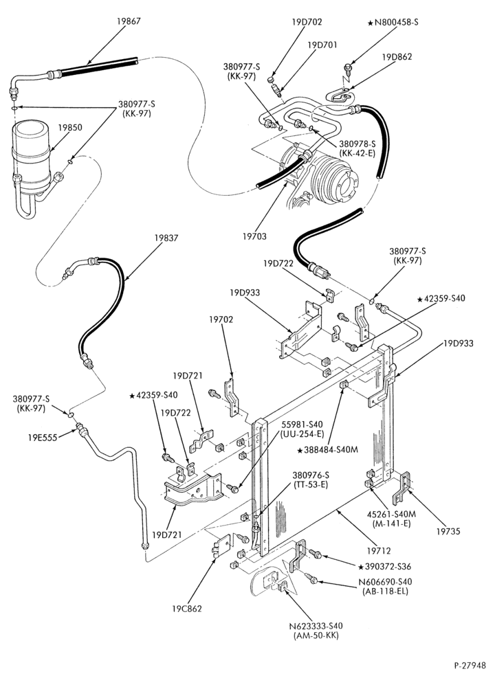 Схема AC HOSES & TUBES-8 cyl. - 5.8L-F & U